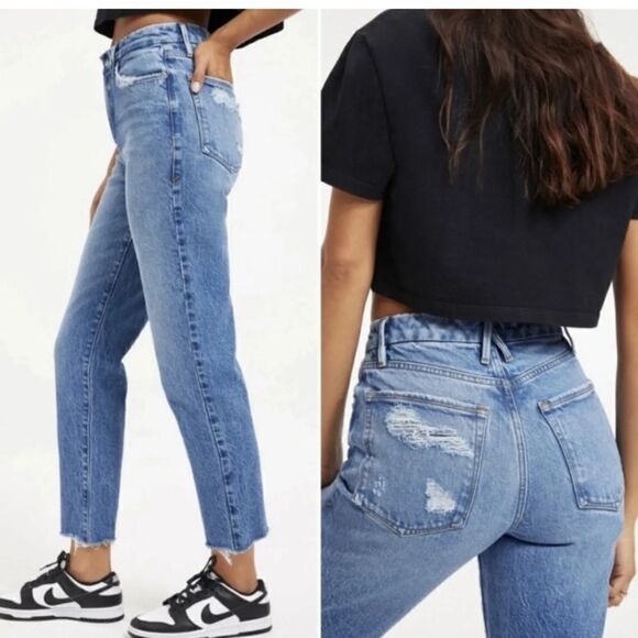 NWT Good American 4/27 Hi-Rise Straight Leg Blue Denim Jeans - Picture 5 of 5